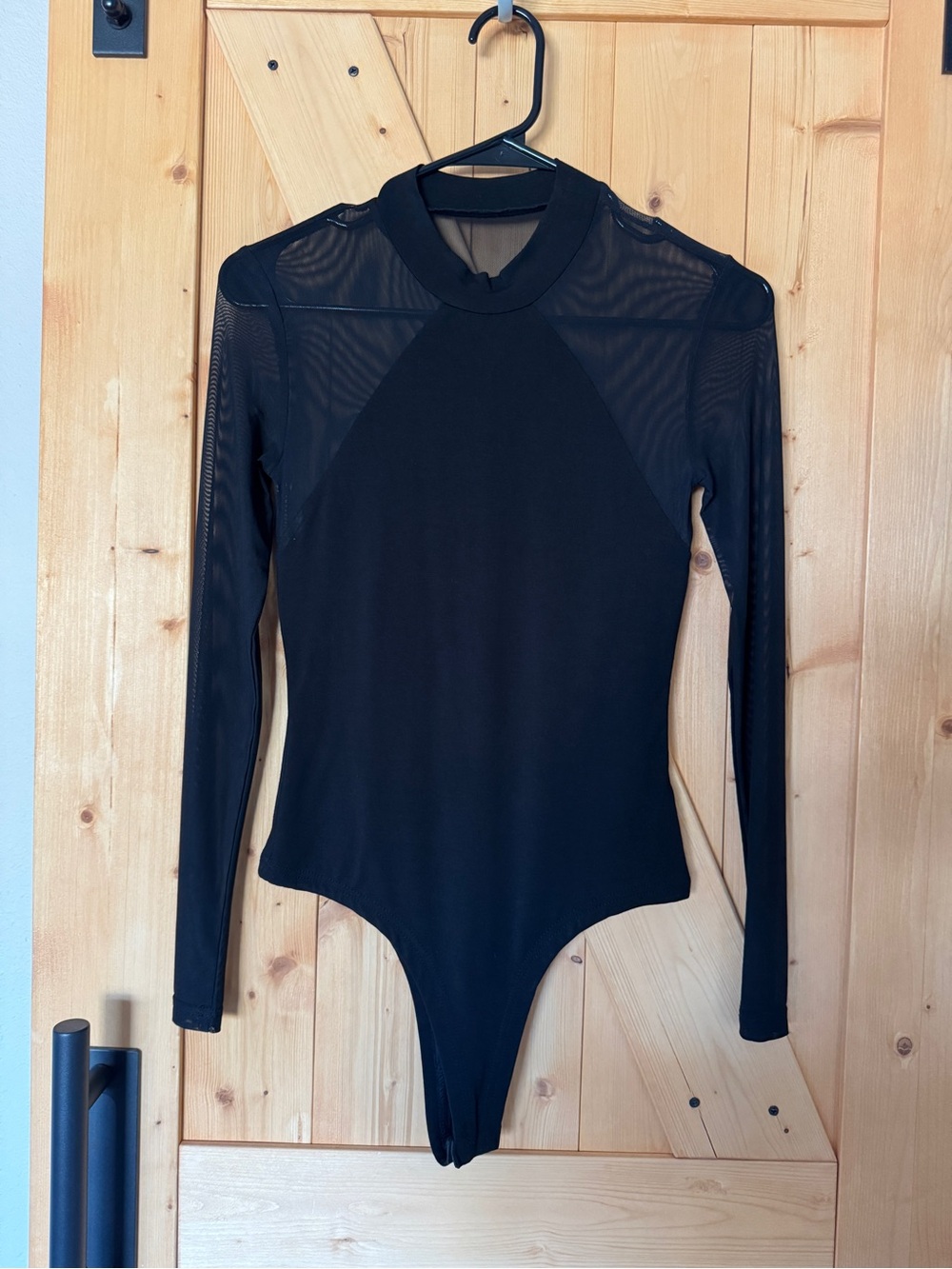 Lulus Black Sheer Mesh Long Sleeve Bodysuit NWOT Small